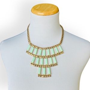 NEW Mint Pastel Green Tiered Bar Necklace Set Gold Tone Lightweight Chic
